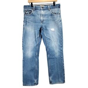 LL Bean Standard Fit Mens Blue Denim Jeans 34x29 Distressed